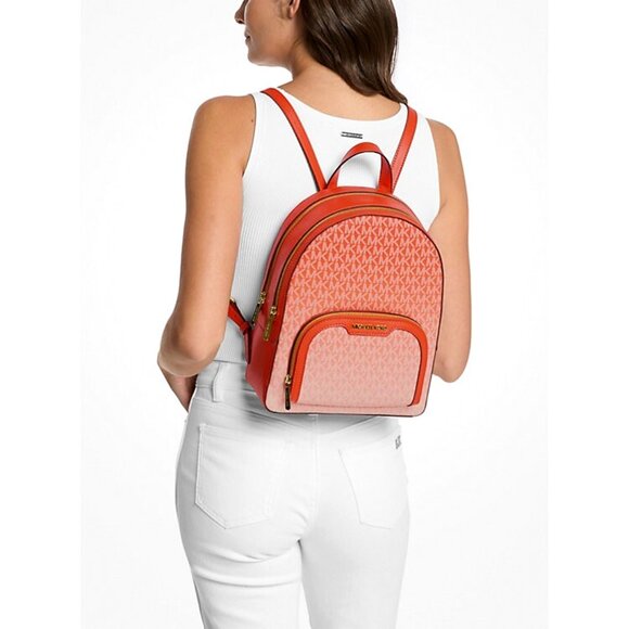 New Michael Kors Jaycee Medium Ombré Signature Logo Backpack Red Clay - Picture 4 of 4
